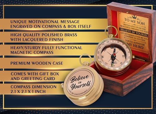 Engraved Pocket Compass for Son - College, High School Graduation, Promotion, Easter, Scout Gift from Mom Dad - 2025 Gifts for Him, Men - Image 4