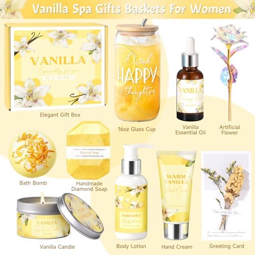 Birthday Gifts for Women, Relaxing Spa Gift Baskets for Women, Warm Vanilla Self Care Package Gifts, Mothers Day Bath and Body Inspirational Gift Set for Mom, Her, Wife, Best Friend, Sister, Coworker - Image 2