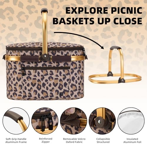 Picnic Basket, 22L Insulated Cooler Foldable, Thick, Leopard Print - Image 6