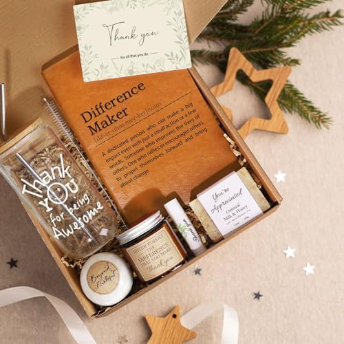 iAOVUEBY Thank You Gift for Women w/Difference Maker Journal, Employee Appreciation Gifts for Coworkers, Teacher, Nurse, Secretary, Mentor, Leader, Boss Day Gift Basket - Image 2