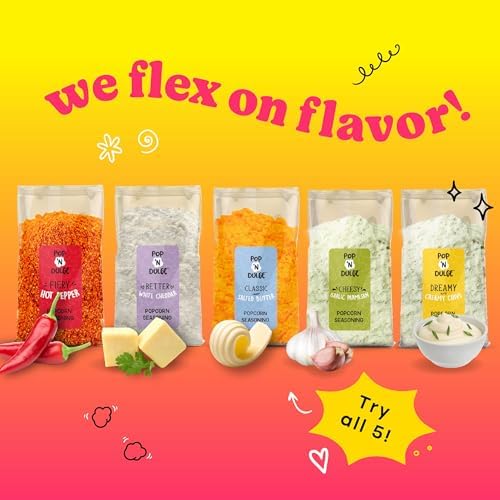 Pop n' Dulge Popcorn Movie Night Supplies 16 pcs Gift Set, 5 Gourmet Popcorn Kernels, 5 Seasoning Variety Packs Non-GMO Kosher Snacks, Great Housewarming Family Date Night Gifts Basket Ideas For Him Her - Image 6