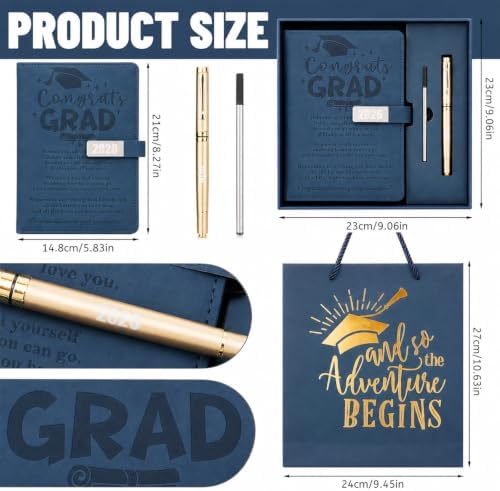 Christmas 2026 Congrats Grad Birthday Gift Blue Leather Notebook with Pen - Image 2