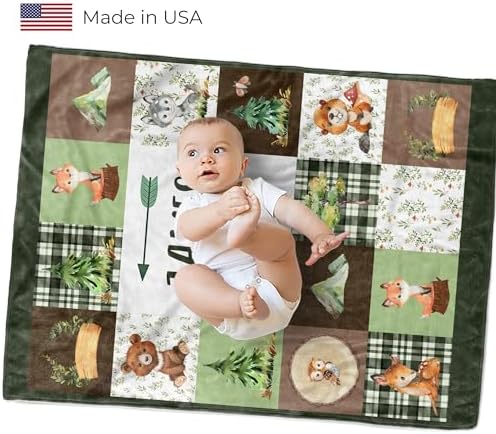 MDPrints Custom Baby Blankets for Boys, Customized Baby Boy Gifts with Name, Personalized Baby Blankets, Soft Plush Fleece (Woodland 233) - Image 2