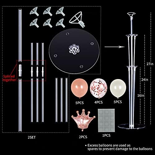 Rose Gold Balloon Stand Kit For Table 2 Set with 2 Rose Gold Crown Balloons Rose Gold Party Decorations Balloon Stand Table Centerpiece for Table, Wedding Baby Shower Queen Birthday Party Decorations