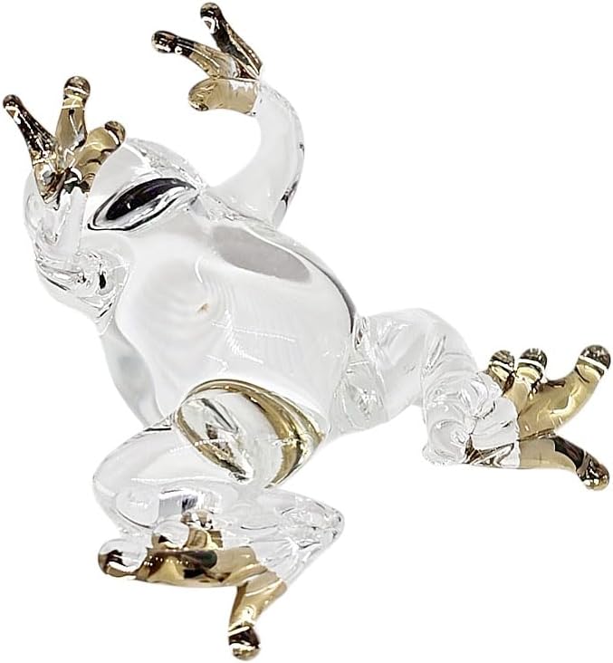 WitnyStore 2" Clear Frog Gold Toes Artistic Blown Glass Figurine Premium Hand-Blown Statue Tabletop Decoration Unique Collectible for Adult Collectors Handcrafted Elegant Home Room Decor
