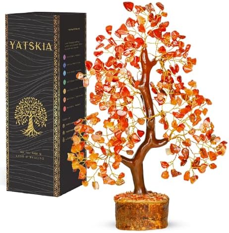 YATSKIA Carnelian Crystal Tree | Natural Crystal Desk Decor for Women | Crystals and Stones | Money Tree Decor | Birthday Gifts for Women | 10 Inch 300 Beads by YATSKIA
