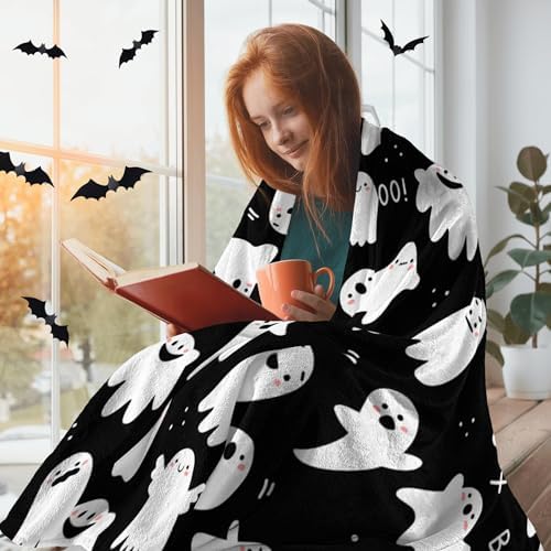 Boo Spooky Blanket Halloween Throw Blankets Gift for Girls Boys, Black and White Ghost Blanket Plush Soft Fleece Flannel for Toddler Kids Adults Lap Chair Halloween Decor 60"X50" - Image 3