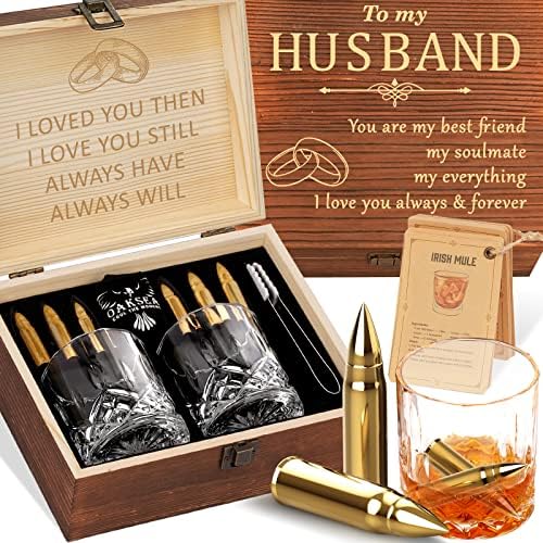 Gifts for Fathers Day Husband Him Men, Reusable Stainless Steel Engraved Whiskey Stones Glasses Set, Anniversary Wedding Gift for Men Husband Boyfriend Fiance, Cool Burbon Scotch Set Gifts by Oaksea