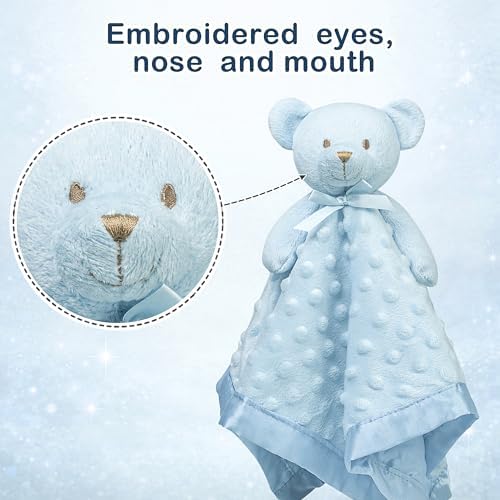 Pro Goleem Teddy Bear Lovey Baby Security Blanket for Boys and Girls Unisex Soft Lovie Baby Gifts for Newborn Toddler Snuggle Toy Stuffed Animal Blue 16 Inch - Image 5
