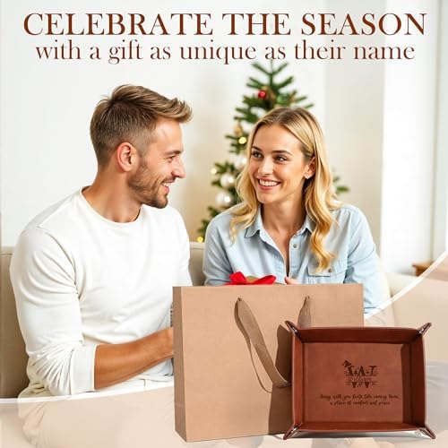 Engraved Leather Valet Tray – Personalized Mens Dresser Organizer Tray with Custom Name – Christmas Gift for Dad, Husband, or Men – Nightstand Organizer - Image 2