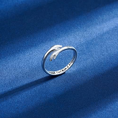Yesteel S925 Sterling Silver Hug Ring for Women Teen Girls, Adjustable Ring Jewelry Mothers Day Birthday Gifts for Daughters Mom Sister Wife Friends Grandma - Image 3
