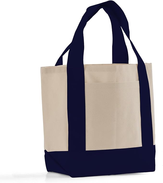TBF 12 Pack Mini Iconic Canvas Shopping Bags with Gusset – Reusable Eco-Friendly Tote Bags with Handles