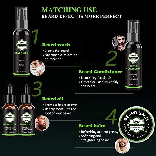 Beard Kit for Men Fathers Day Dad Gifts with Beard Wash, Beard Conditioner, Beard Oil, Beard Balm, Brush, Comb, Scissors, Storage Bag, Gifts for Men Dad Husband Boyfriend - Image 6
