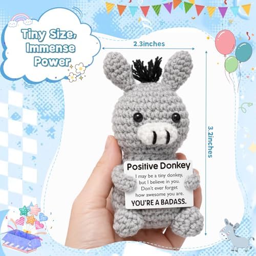 Graduation Stuffers for Women Men Adult Teen - Positive Donkey Crochet for Birthday Gifts Daily Affirmation Support for Her Him, Funny Inspirational Self Care Holiday Essentials - Image 2