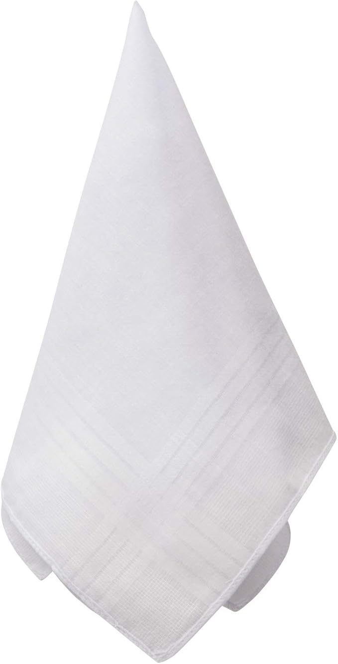 Perry Ellis 12 Pack Handkerchief (Permanent Press White with Satin Cord, 16" x 16")