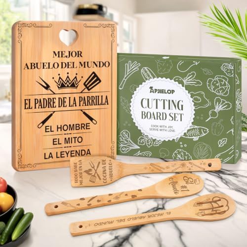 Regalos para Abuelo en Español, Tabla de Cortar de Bambú con 3 Utensilios - Image 2