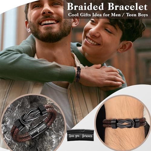 Btysun Gifts for Men, Gifts for Boyfriend Leather Bracelets for Men Stocking Stuffers for Him 2026 I Love You Gift Infinity Cuff Bracelets Birthday Christmas Jewelry for Son Grandson Dad Husband - Image 4