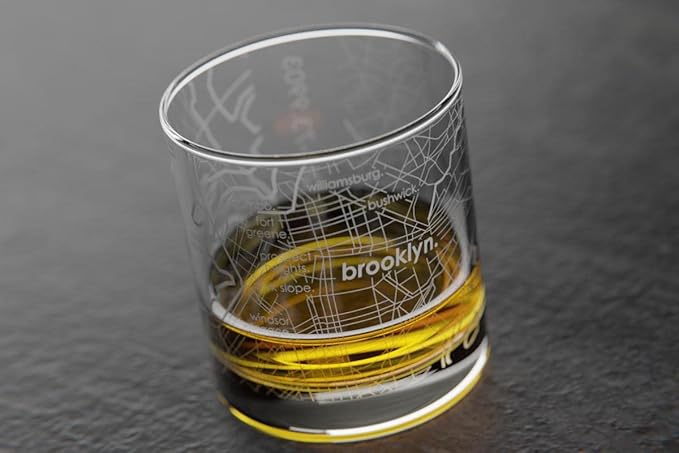 Well Told Engraved Brooklyn New York Map Rocks Glass, Old Fashioned Whiskey Glass (11 oz, Clear) Etched Whiskey Glass, Gifts For Whiskey Lovers