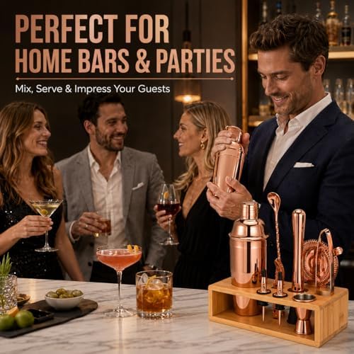 Rose Gold Cocktail Shaker Set, Premium 18/8 Stainless Steel Mixology Bartender Kit with Stylish Bamboo Stand 10-Piece Bar Tools & Accessories for Home Decor - Gift for Women, Mom, Wedding - Image 7