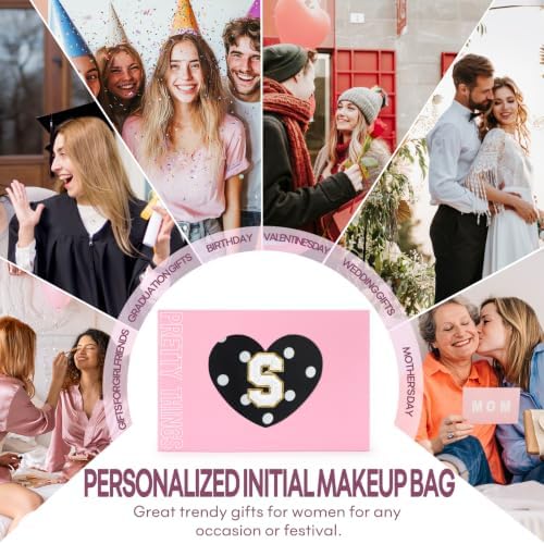 mibasies 2 PCS Initial Makeup Bags for Women: Cosmetic Bag for Travel Toiletry - Birthday Gifts for Teen Girl Gifts Trendy Stuff - Graduation Teacher Gift for Girlfriend -Polka Dot Black S - Image 6