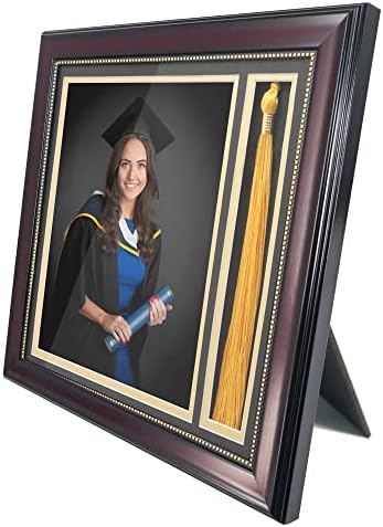 GraduationMall Graduation Photo Shadow Box Frame with Tassel Holder for 8x10 Pictures,Real Glass,Black Over Gold Double Mat,Wall & Tabletop Design - Image 4