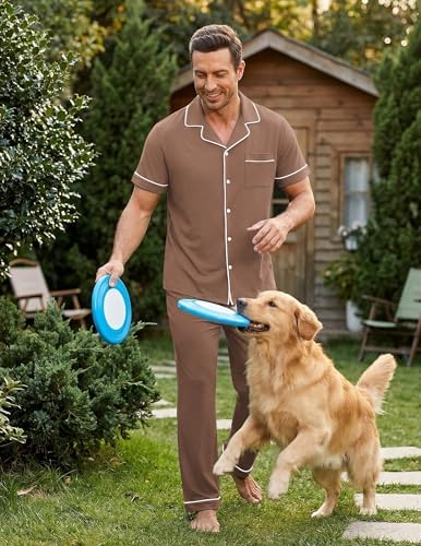 Ekouaer Men's Cotton Pajama Set Short Sleeve Button Down Sleepwear Pjs - Image 3