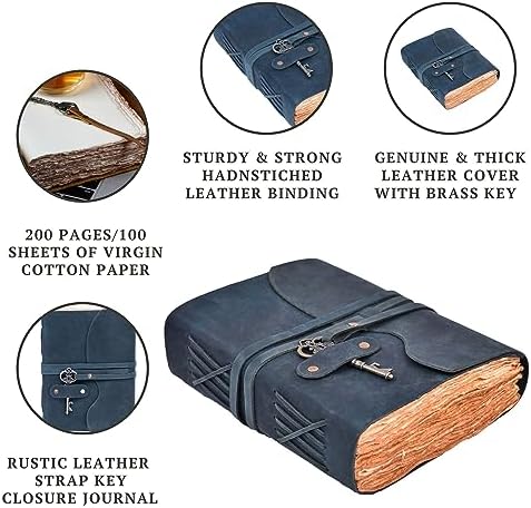 LEATHER VILLAGE Leather Journals For Women Key Lock, Navy Blue 8x6. - Image 5