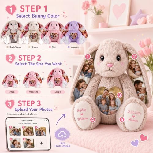 Custom Photo Bunny Plush Personalized Photo Bunny Stuffed Animal for Kids - Image 5