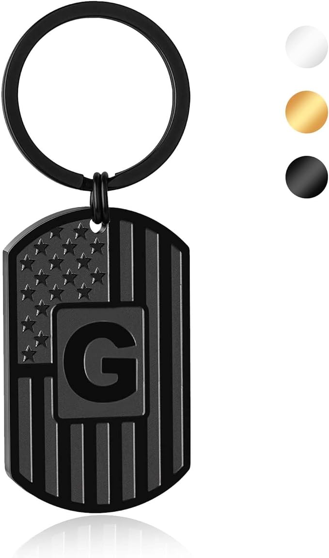 Valentines Day Gifts for Him -Initial Keychain Gifts for Men,A-Z Letter American Flag KeyChain for Men