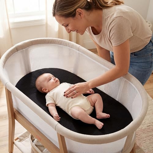 Pro Goleem Muslin Bassinet Sheet for Boys and Girls, Soft Breathable Fitted Cotton Baby Sheets Set for Oval Hourglass and Rectangular Bassinet Mattress, Neutral,1 Pack (Black) - Image 3