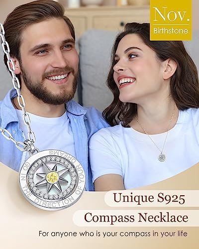 Compass Birthstone Pendant Necklace for Women, S925 Sterling Silver Jewelry - Image 2