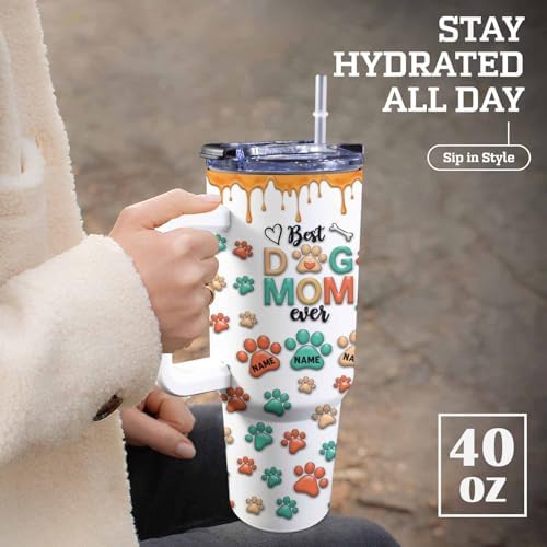 Personalized 40 oz Tumbler with Handle and Straw, Fathers Day Birthday Gifts For Cat Lovers, Dog Lovers, Dog Cat Dad Gifts, Dog Dad Coffee Tumbler, Dad Gifts for Men Father Grandpa - Image 4