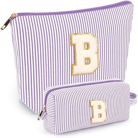 2 PCS Initial Makeup Bags for Women: Cosmetic Bag for Travel Toiletry - Birthday Gifts for 11 12 13 14 15 16 17 18 Years Old Girl Graduation Teacher Gift- Teen Girl Gifts Trendy Stuff - Purple B by mibasies