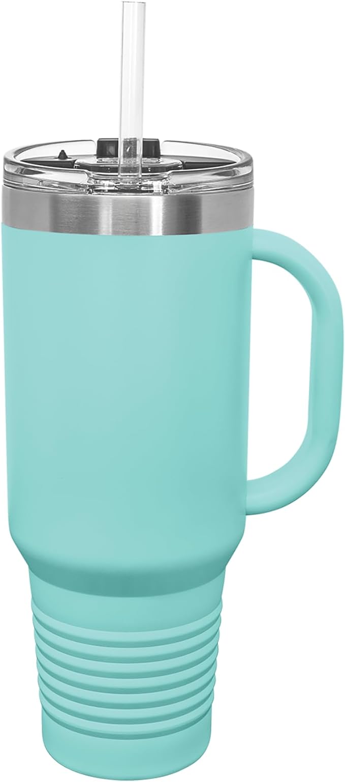 LaserGram 40oz Vacuum Insulated Travel Mug with Handle, Cup Cake, Personalized Engraving Included (Teal)