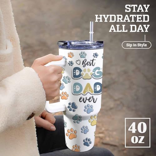 Dad Gifts for Dad from Daughter Son Best Dad Ever Tumbler with Handle and Straw 40oz, Personalized Dad Tumbler with Kids Names, Custom Coffee Tumbler for Dad Birthday Christmas Fathers Day Cup Gift - Image 4