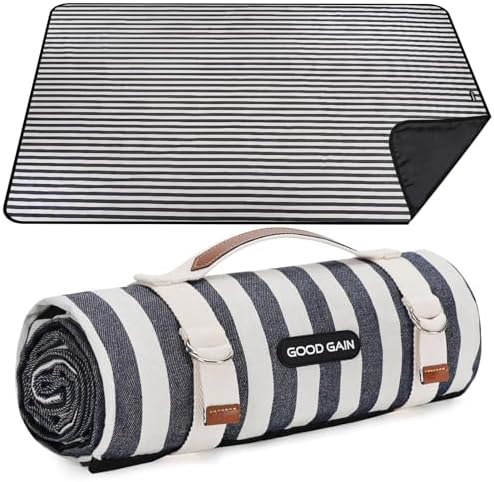 Picnic Blankets Outdoor Extra Large - Waterproof Picnic Blanket with Carry Strap | Machine Washable Picnic Mat with Sandproof Backing for Park,Grass,Hiking,Travel,Concerts,Indoor(Aegean Blue) by GGOODGAIN