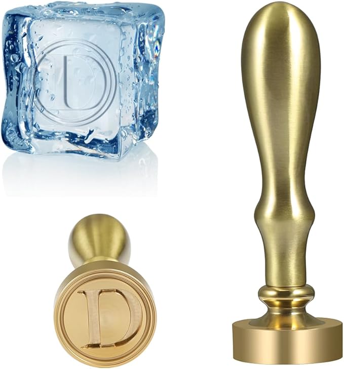 Ice Cube Stamp for Cocktails, Brass Head with Handle, Branding for Whiskey Drinks Party Wedding Making DIY Crafting (Letter D)