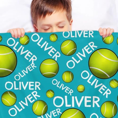Personalized Baby Blankets for Girls Boys, Custom Baby Blanket with Name Swaddle Toddler Fleece Blanket Personalized Gift Blue Tennis Text - Image 4
