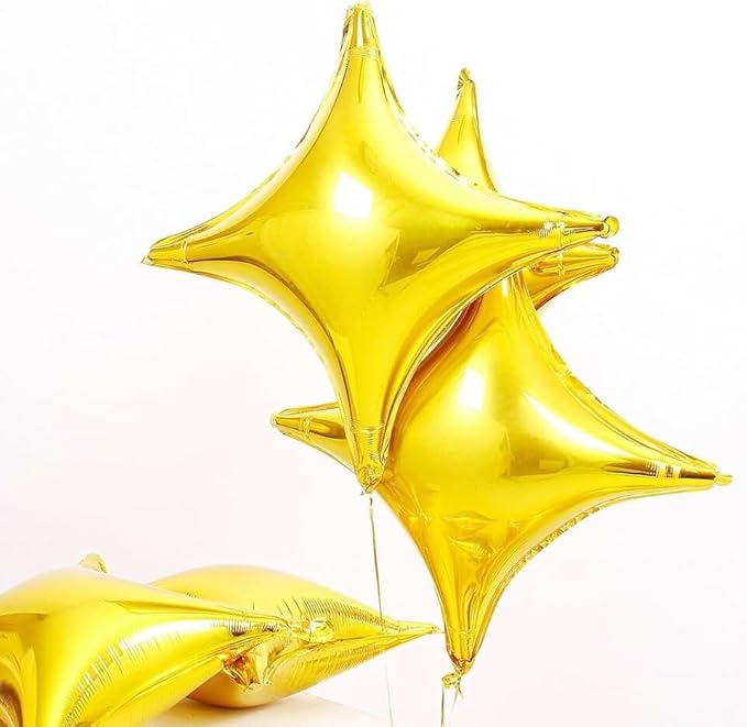 12PCS Gold Star Balloons, 24in 18in 10in Four Pointed Star Shaped Balloon Gold Foil Balloons for Graduation New Year Birthday Retirement Party Decorations