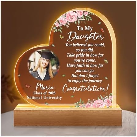 Hyturtle Personalized Graduation Night Light - Custom Photo Acrylic Plaque with Multicolor LED- Inspirational College Grad Gifts for Daughter from Mom - Senior 2026 Graduation Gifts Her Him by Hyturtle