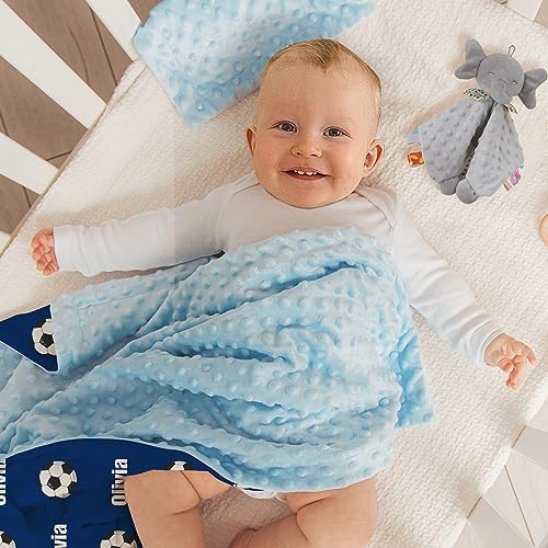 Custom Soccer Blanket - Personalized Name with Soccer Patterns - Soft Plush Flannel Blanket with Double Layer Dotted Backing for Baby Toddler Kids Teen Boys Girls Gifts Blue - Image 5