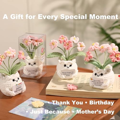 Crochet Forget Me Not Flower Gift – Thank You Gift for Women with Card “Never Forget the Difference You Make”, Appreciation Gift for Teacher, Coworker, Nurse, Friend, Cute Desk Decor - Image 3