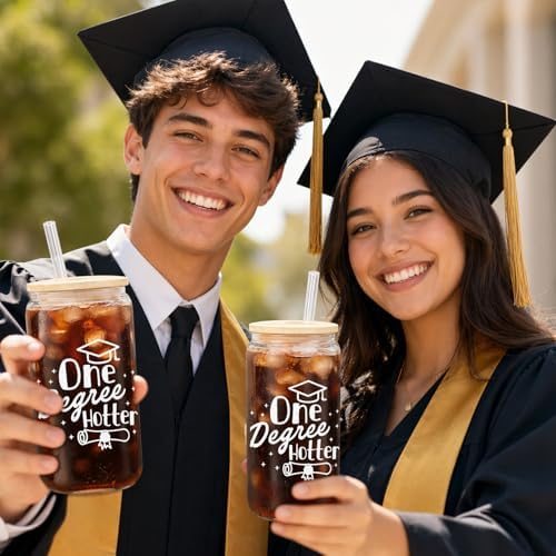 Frerdui Graduation Gift for Her – One Degree Hotter 16oz Glass Cup, Cute Grad Gift for College High School Graduate, Daughter, Niece, Granddaughter, Congrats Graduation Gift - Image 3