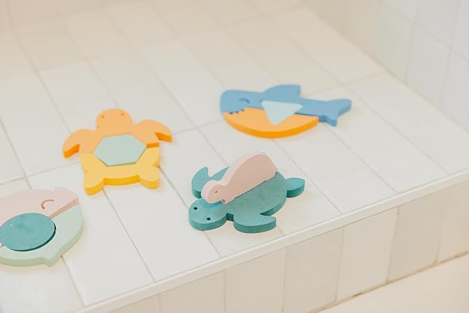 Copper Pearl 15-Piece Foam Bath Toy Set: Floating Foam Shapes for Kids, Fun Puzzle Bath Foam for Toddlers, Stick-On Baby Bath Toys, Enhances Problem Solving and Coordination, Ages 3+