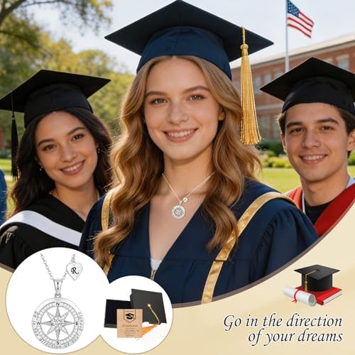 Peeshow Graduation for Her Gifts, 2026 College Graduation Women's Gift, Inspirational 925 Sterling Silver Based Compass Necklaces Gifts for Daughter Granddaughter Friend High School Masters Degree - Image 2