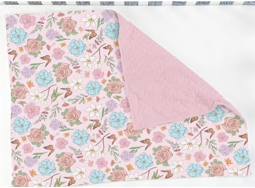 Vintage Wildflowers Baby Blankets for Girl Boy Pink Floral Leaves Mushroom Butterflies Soft Mink Dotted Backing Double Layer Swaddle Blanket Spring Garden Bed Throws for Infant Toddler Nursery 30x40 - Image 3