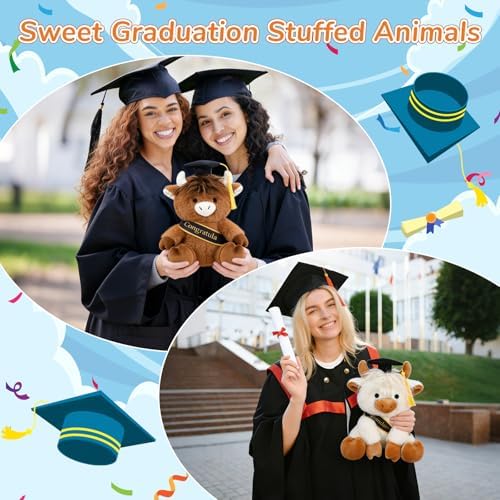 2026 Graduation Highland Cow Plush Toy- 8inch White Highland Cow - Image 6