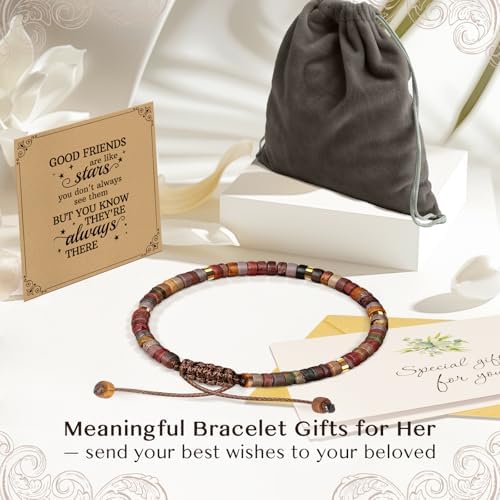 Inspirational Christmas Bracelet Gifts for Women: Healing Natural Stone Bracelet - Thinking of You Get Well Soon Birthday Gifts for Friend Sister Bestie BFF - Image 5