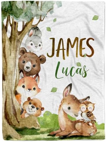 MDPrints Woodland Personalized Baby Blankets for Boys, Personalized Baby Gifts with Name, Customized Baby Blanket, Newborn Boy Gift, Soft Fleece by MDPrintsGlobal