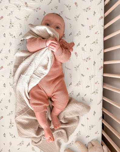 Muslin Bassinet Sheets 2 Pack, 33" x 17", (Petal Leaf & Pink) - Image 6